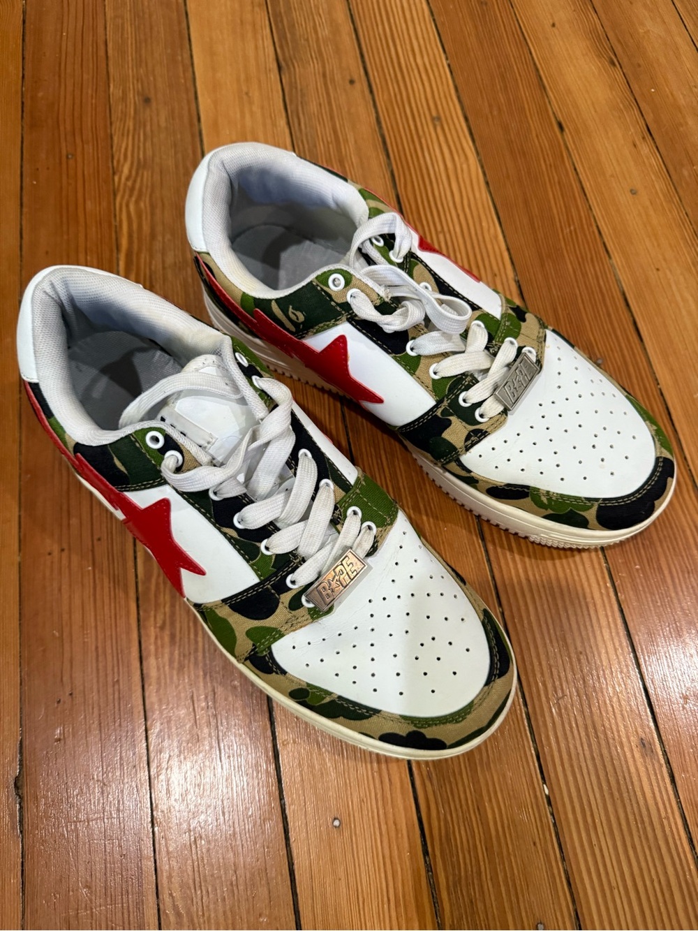 Bape Camouflage Sneakers with Red Star Accent